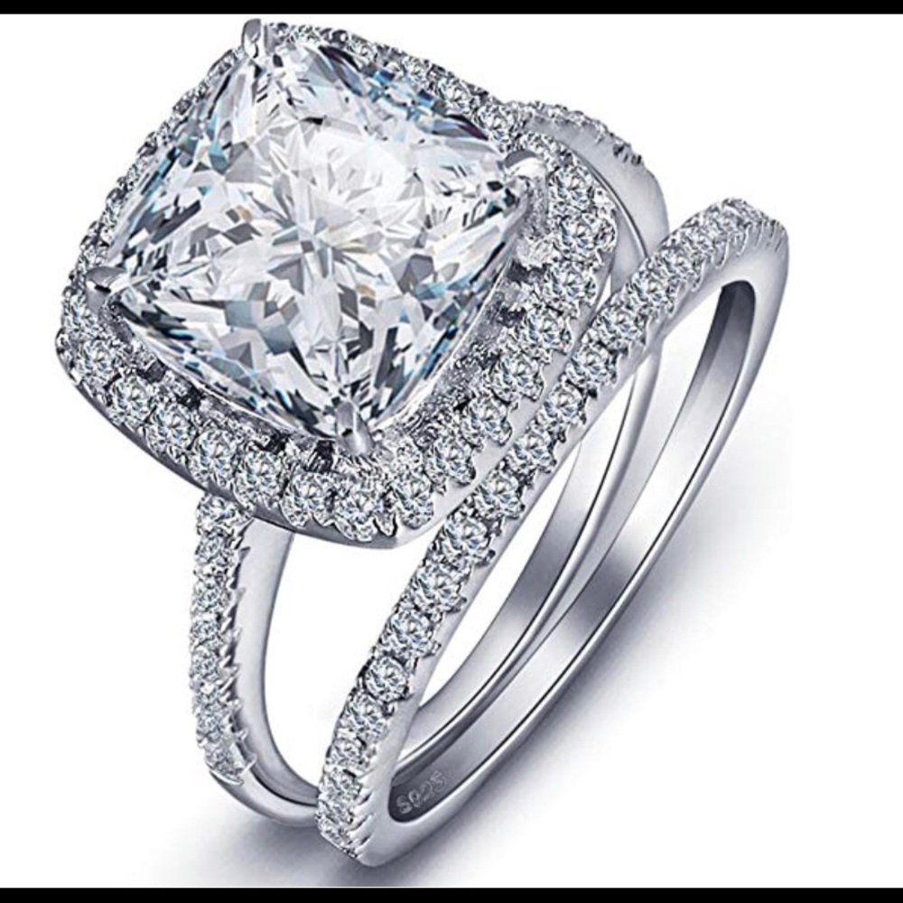 18K White Gold Plated CZ Engagement Wedding Band